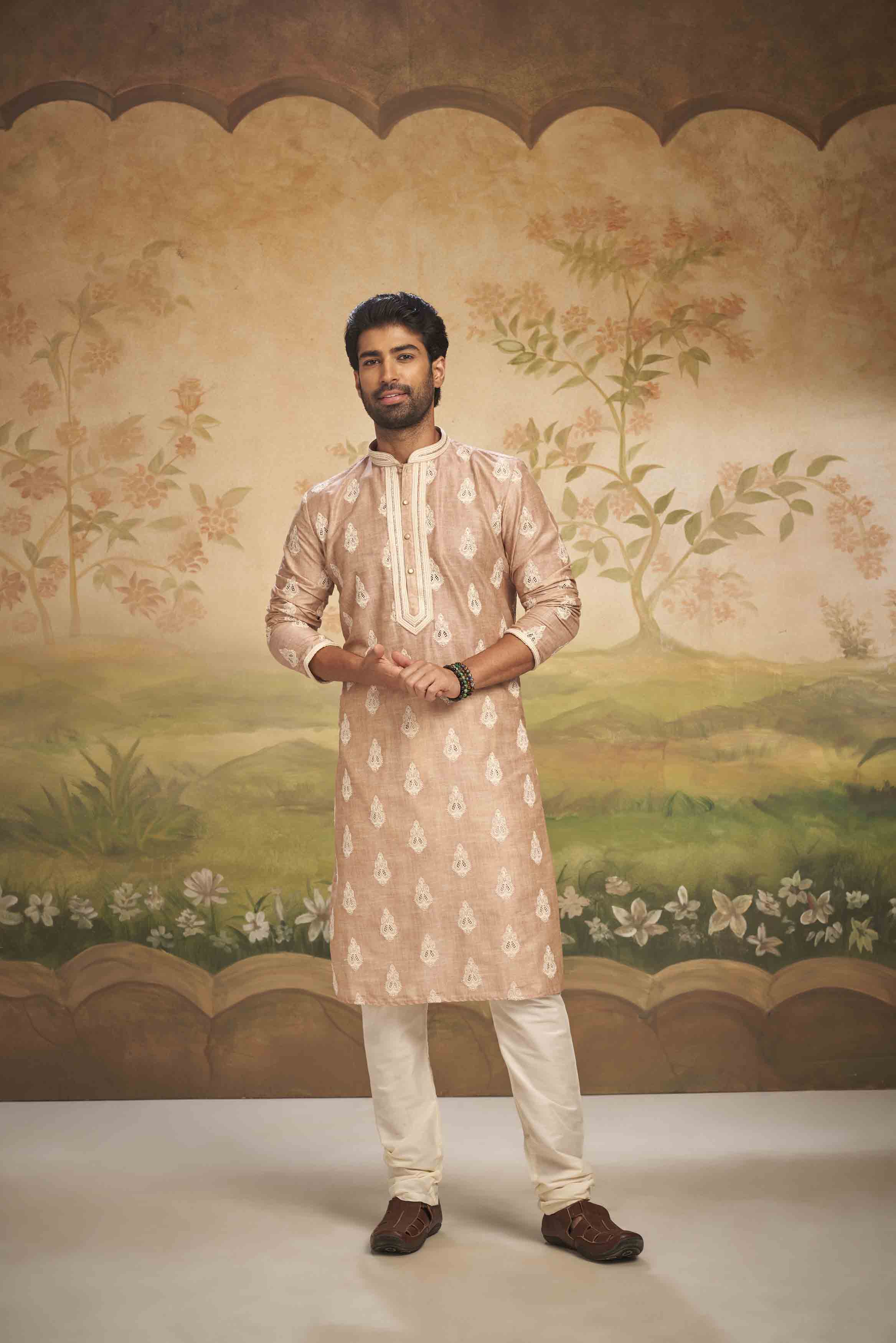 Beige Embroidery Kurta with Handwork